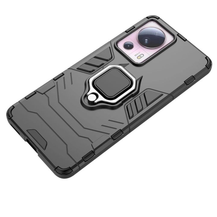 Ring Armor dėklas Xiaomi 13 Lite šarvuotas dėklas magnetinis laikiklis žiedas juodas