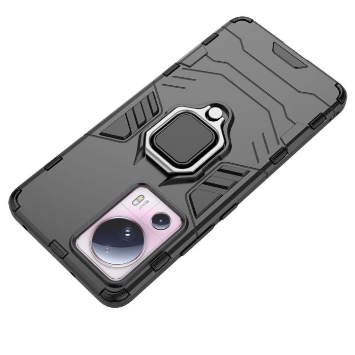 Ring Armor dėklas Xiaomi 13 Lite šarvuotas dėklas magnetinis laikiklis žiedas juodas