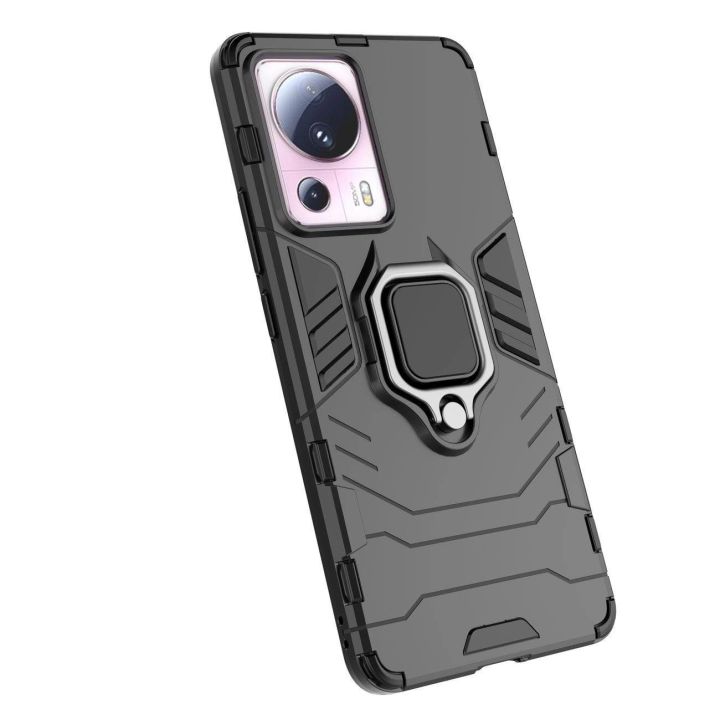 Ring Armor dėklas Xiaomi 13 Lite šarvuotas dėklas magnetinis laikiklis žiedas juodas