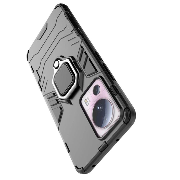 Ring Armor dėklas Xiaomi 13 Lite šarvuotas dėklas magnetinis laikiklis žiedas juodas