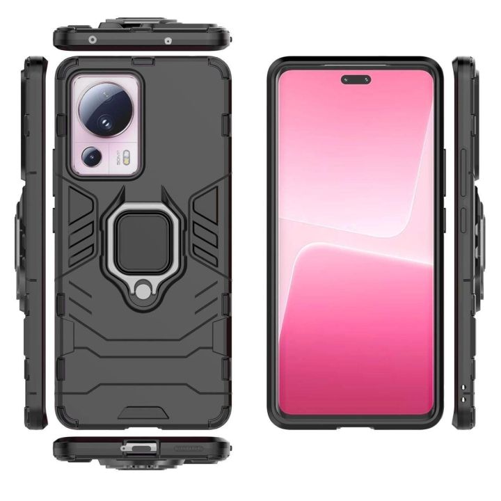 Ring Armor dėklas Xiaomi 13 Lite šarvuotas dėklas magnetinis laikiklis žiedas juodas
