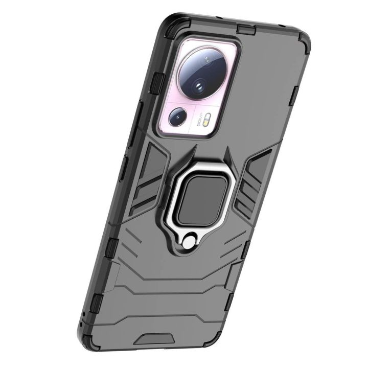 Ring Armor dėklas Xiaomi 13 Lite šarvuotas dėklas magnetinis laikiklis žiedas juodas