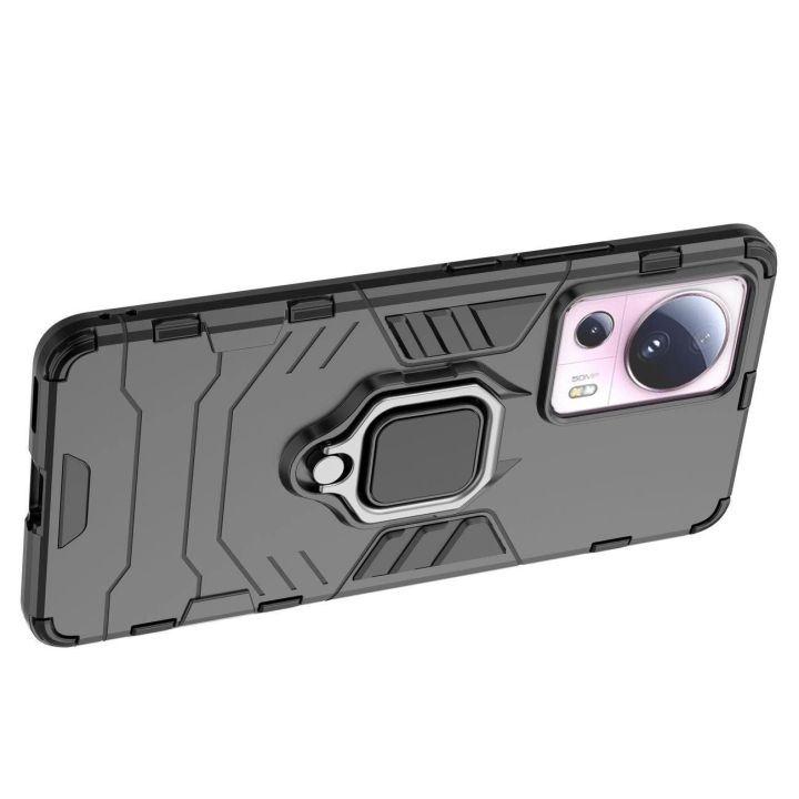 Ring Armor dėklas Xiaomi 13 Lite šarvuotas dėklas magnetinis laikiklis žiedas juodas