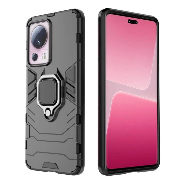 Ring Armor dėklas Xiaomi 13 Lite šarvuotas dėklas magnetinis laikiklis žiedas juodas