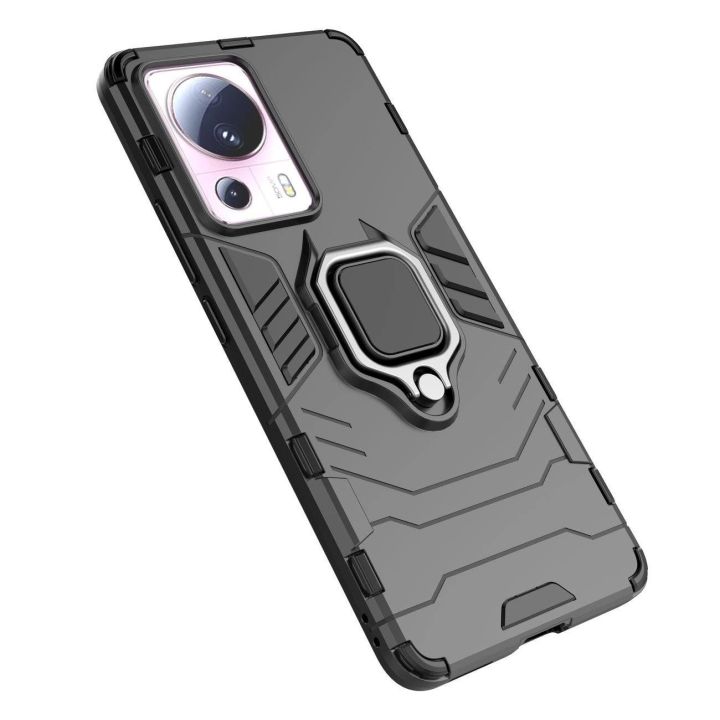 Ring Armor dėklas Xiaomi 13 Lite šarvuotas dėklas magnetinis laikiklis žiedas juodas