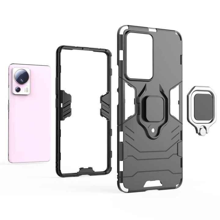 Ring Armor dėklas Xiaomi 13 Lite šarvuotas dėklas magnetinis laikiklis žiedas juodas