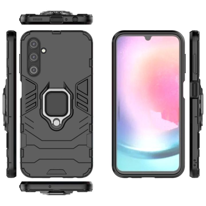Ring Armor dėklas Samsung Galaxy A24 4G šarvuotas dėklas su magnetiniu laikikliu žiedas juodas