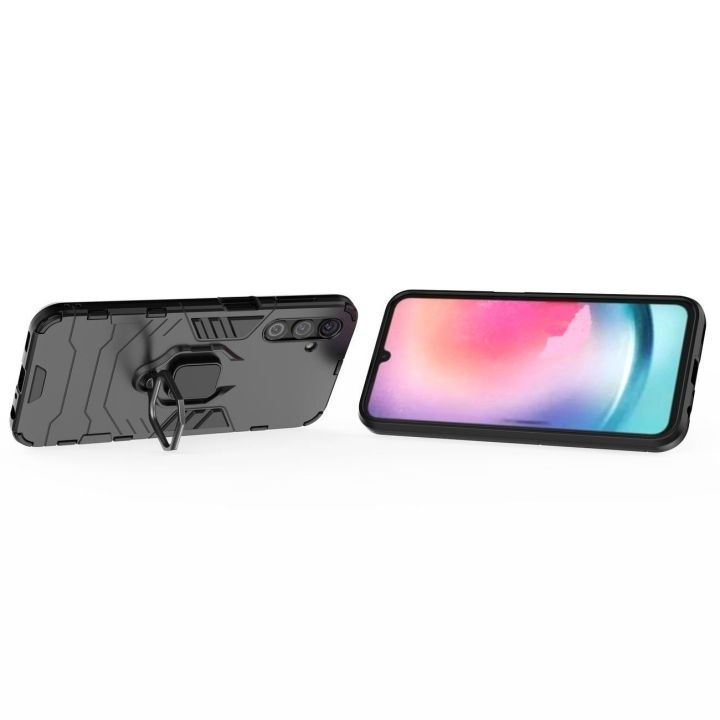 Ring Armor dėklas Samsung Galaxy A24 4G šarvuotas dėklas su magnetiniu laikikliu žiedas juodas