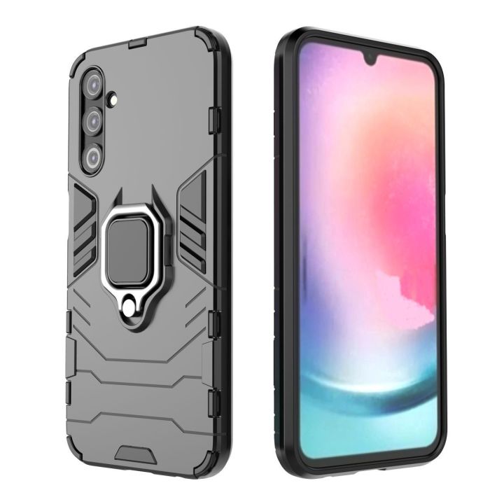 Ring Armor dėklas Samsung Galaxy A24 4G šarvuotas dėklas su magnetiniu laikikliu žiedas juodas