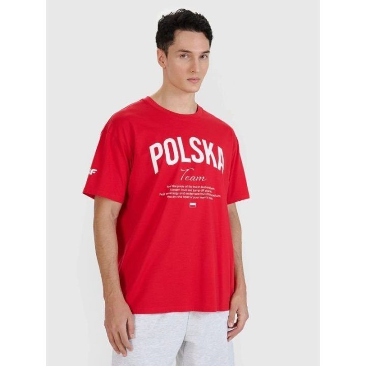 Uniseks medvilniniai marškinėliai su POLSKA spauda 4F, raudoni