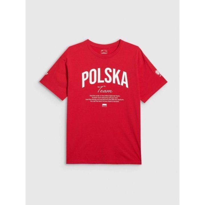 Uniseks medvilniniai marškinėliai su POLSKA spauda 4F, raudoni