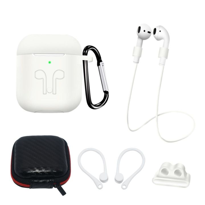 AirPods 2 / AirPods 1 silikoninio dėklo rinkinys + dėklas / ausų spaustukas / kaklo dirželis / laikrodžio dirželio laikiklis / k