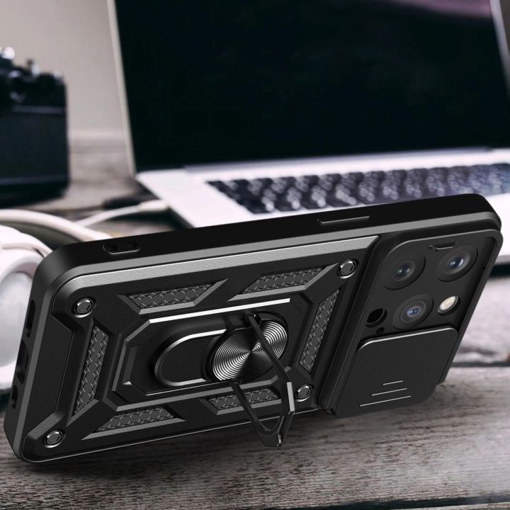 Šarvuotas dėklas su stovu ir kameros dangteliu iPhone 15 Pro Hybrid Armor Camshield - rožinis