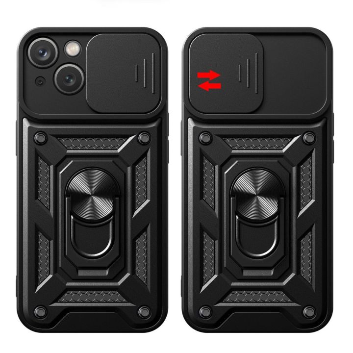 Šarvuotas dėklas su stovu ir kameros dangteliu iPhone 15 Plus Hybrid Armor Camshield - rožinis
