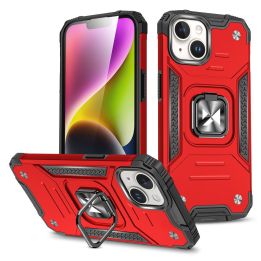 Šarvuotas dėklas su pirštų laikikliu iPhone 15 Plus Ring Armor - raudonas