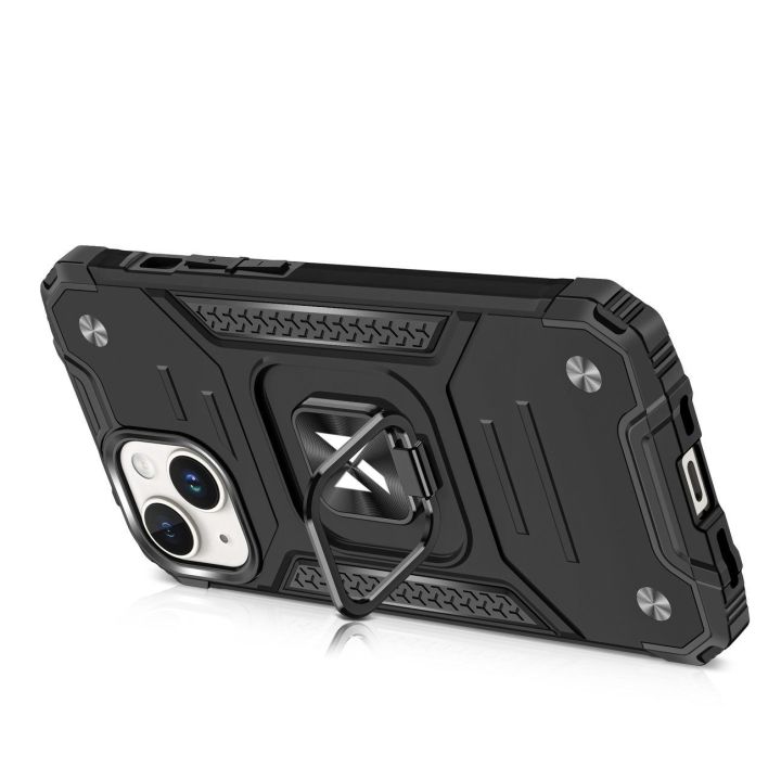 Šarvuotas dėklas su pirštų laikikliu iPhone 15 Plus Ring Armor - raudonas