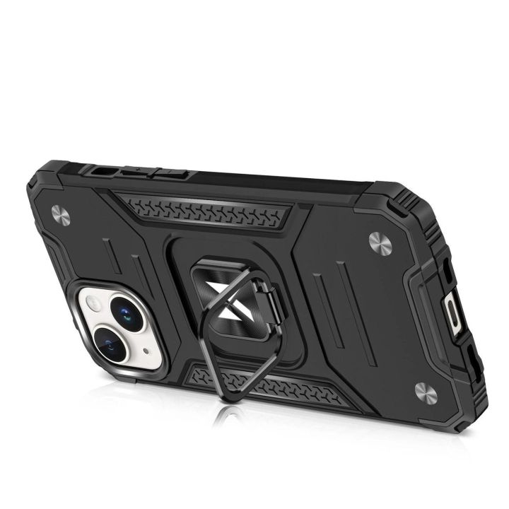 Šarvuotas dėklas su pirštų laikikliu iPhone 15 Plus Ring Armor - rožinis auksas