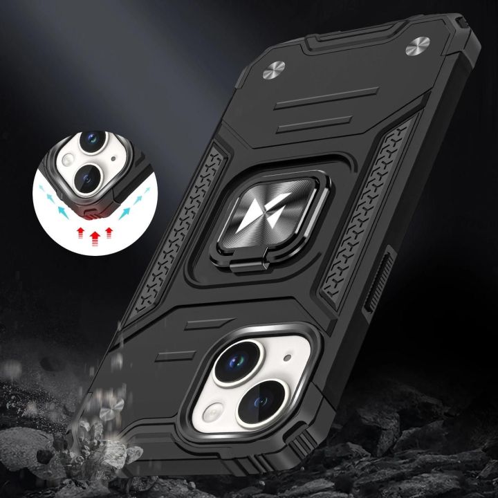 Šarvuotas dėklas su pirštų laikikliu iPhone 15 Plus Ring Armor - rožinis auksas