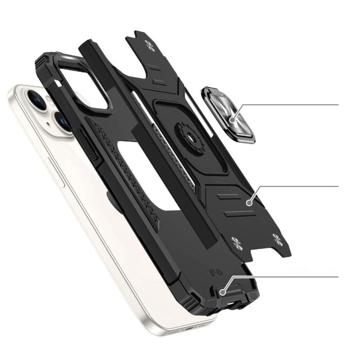 Šarvuotas dėklas su pirštų laikikliu iPhone 15 Plus Ring Armor - sidabrinis
