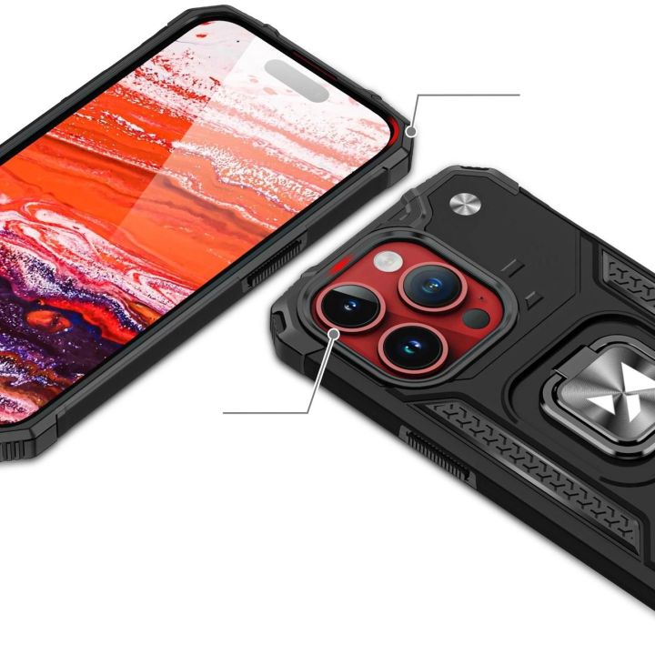 Šarvuotas dėklas su pirštų laikikliu iPhone 15 Pro Ring Armor - rožinio aukso spalvos
