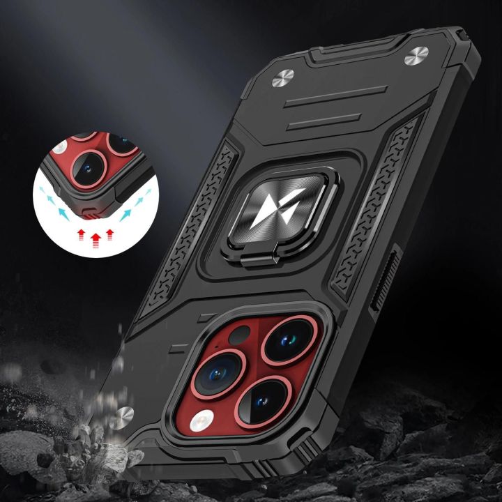 Šarvuotas dėklas su pirštų laikikliu iPhone 15 Pro Max Ring Armor - rožinio aukso spalvos