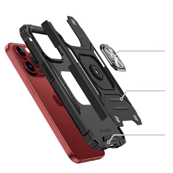 Šarvuotas dėklas su pirštų laikikliu iPhone 15 Pro Max Ring Armor - rožinio aukso spalvos