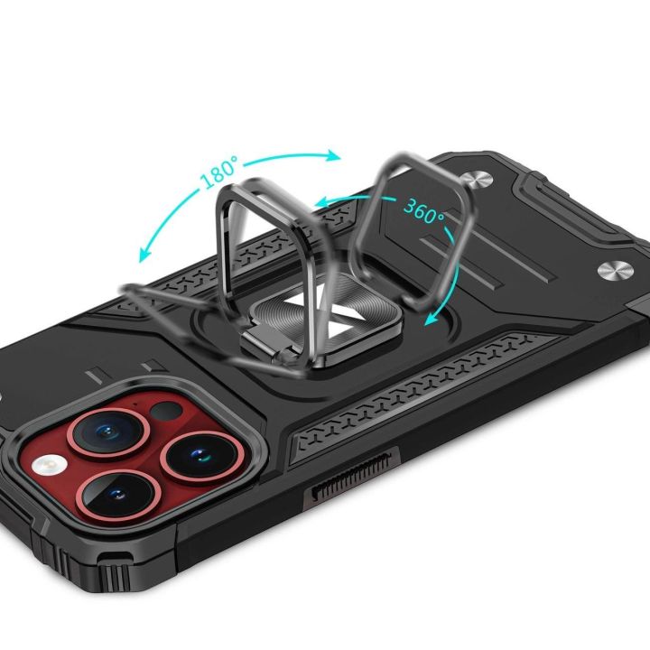 Šarvuotas dėklas su pirštų laikikliu iPhone 15 Pro Max Ring Armor - rožinio aukso spalvos