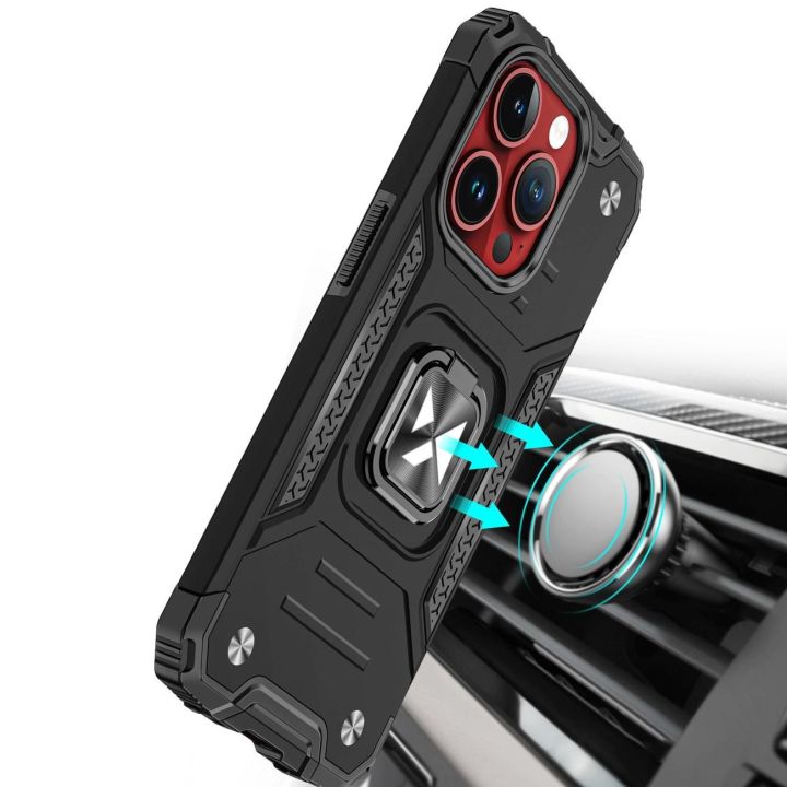 Šarvuotas dėklas su pirštų laikikliu iPhone 15 Pro Max Ring Armor - rožinio aukso spalvos