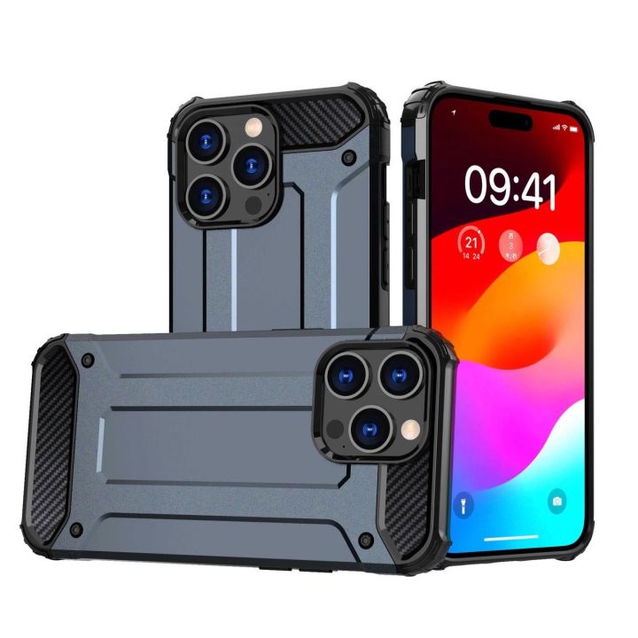 Šarvuotas dėklas iPhone 15 Pro Hybrid Armor - mėlynas