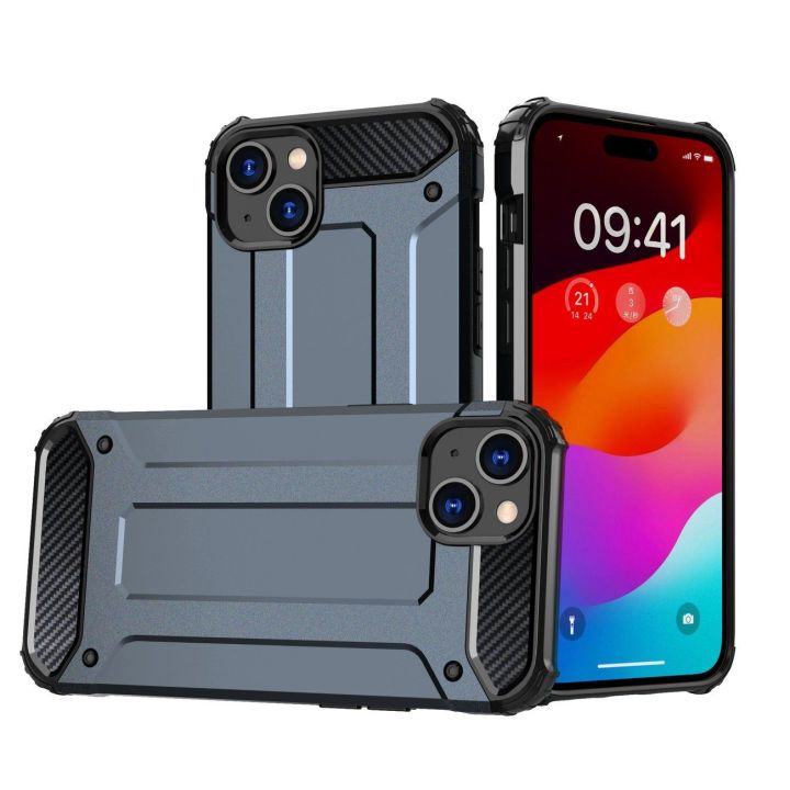 Šarvuotas dėklas iPhone 15 Plus Hybrid Armor - mėlynas