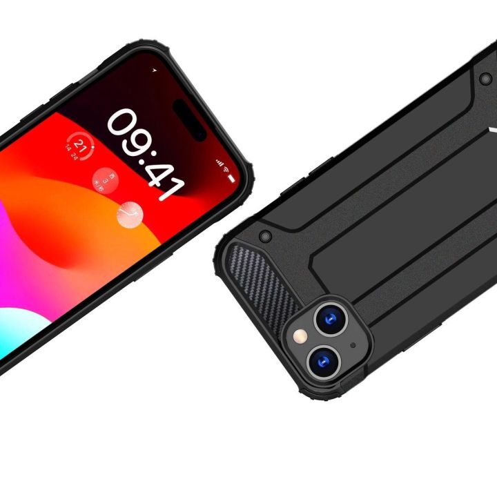 Šarvuotas dėklas iPhone 15 Plus Hybrid Armor - juodas