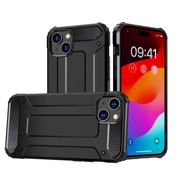 Šarvuotas dėklas iPhone 15 Plus Hybrid Armor - juodas