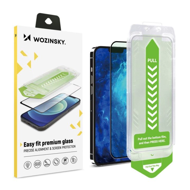 9H grūdintas stiklas su tvirtinimo rėmeliu iPhone 14 Plus Premium Glass - juodas