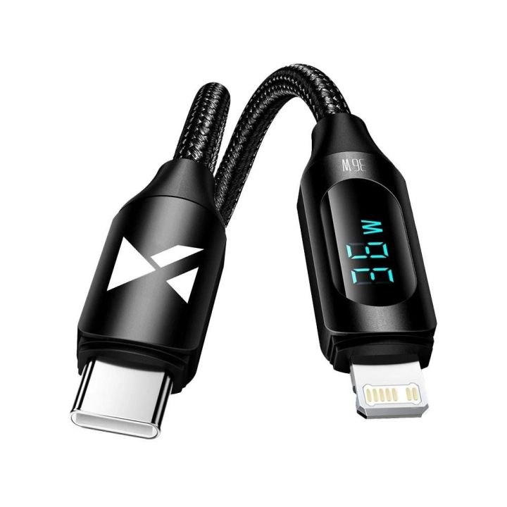 USB-C - Lightning kabelis WUCLC1 su LED ekranu 36W 1 m - juodas