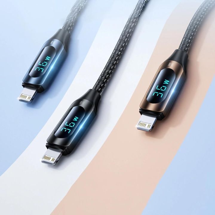 USB-C - Lightning kabelis WUCLC1 su LED ekranu 36W 1 m - juodas
