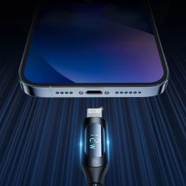 USB-A - Lightning kabelis WUALC2 su LED ekranu 2,4A 2 m - juodas