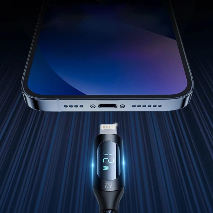 USB-A - Lightning kabelis WUALC2 su LED ekranu 2,4A 2 m - juodas