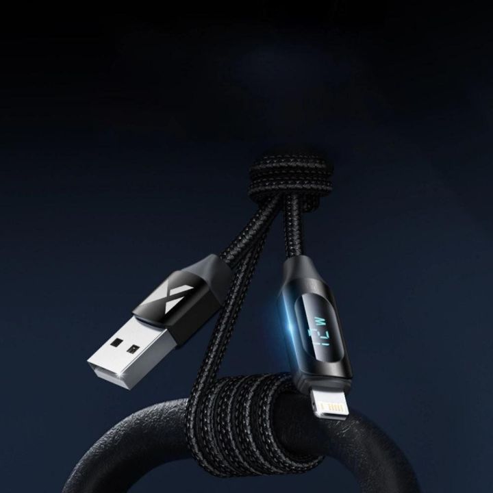USB-A - Lightning kabelis WUALC2 su LED ekranu 2,4A 2 m - juodas