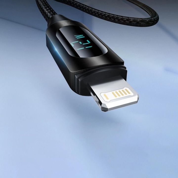 USB-A - Lightning kabelis WUALC2 su LED ekranu 2,4A 2 m - juodas