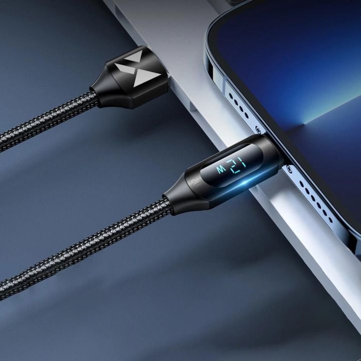 USB-A - Lightning kabelis WUALC2 su LED ekranu 2,4A 2 m - juodas