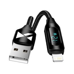 USB-A - Lightning kabelis WUALC1 su LED ekranu 2,4A 1 m - juodas