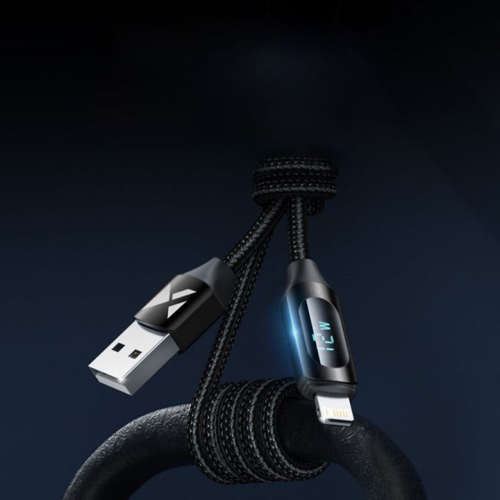 USB-A - Lightning kabelis WUALC1 su LED ekranu 2,4A 1 m - juodas