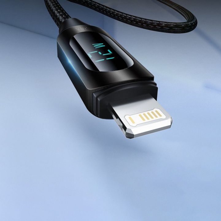 USB-A - Lightning kabelis WUALC1 su LED ekranu 2,4A 1 m - juodas