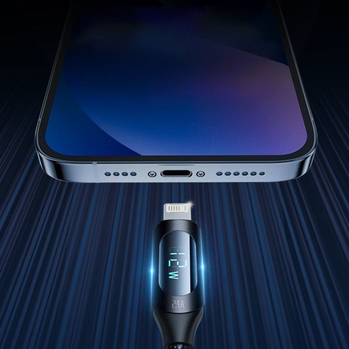 USB-A - Lightning kabelis WUALC1 su LED ekranu 2,4A 1 m - juodas
