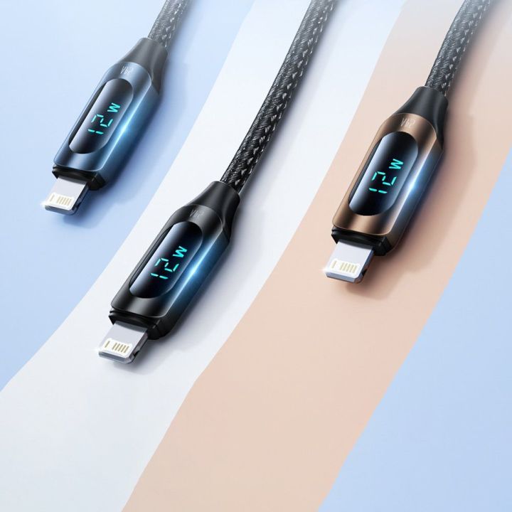 USB-A - Lightning kabelis WUALC1 su LED ekranu 2,4A 1 m - juodas