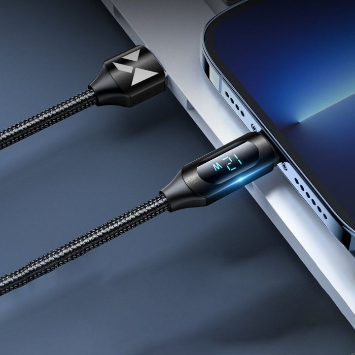 USB-A - Lightning kabelis WUALC1 su LED ekranu 2,4A 1 m - juodas