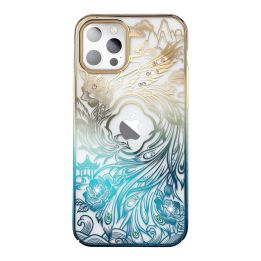 Prabangus iPhone 14 Plus dėklas su Kingxbar Phoenix kristalais - aukso ir mėlynos spalvos
