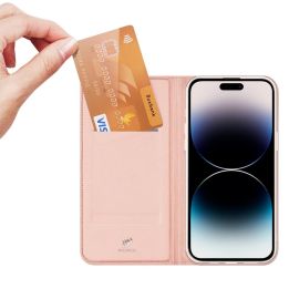 iPhone 15 Pro Max dėklas su atverčiamu dangteliu ir pinigine Skin Pro - rožinis