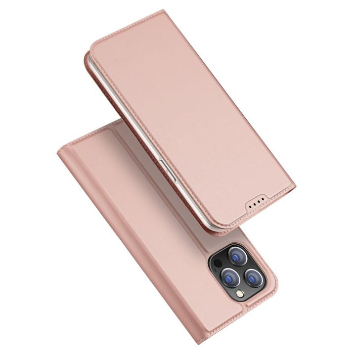 iPhone 15 Pro Max dėklas su atverčiamu dangteliu ir pinigine Skin Pro - rožinis