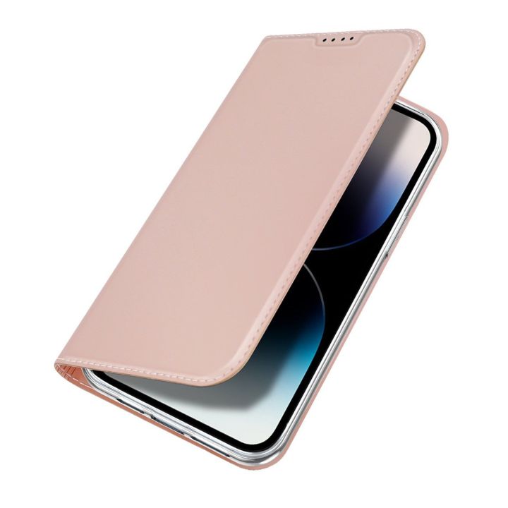 iPhone 15 Pro Max dėklas su atverčiamu dangteliu ir pinigine Skin Pro - rožinis
